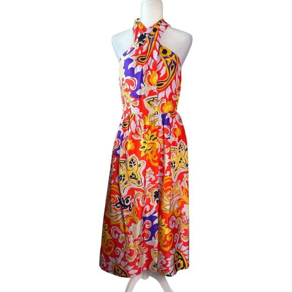 J Crew 100% SILK Maxi Sarong Dress in Painted Paisley Orange Women's Size 6 - Picture 2 of 10